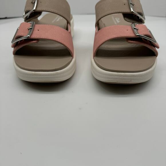 Clarks Cloudsteppers Womens Size 8M Drift Buckle Peach Combine Rose Khaki Slides - Picture 7 of 8
